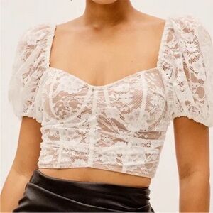 For Love and Lemons White Lace Puff Sleeve Top 🤍🤍